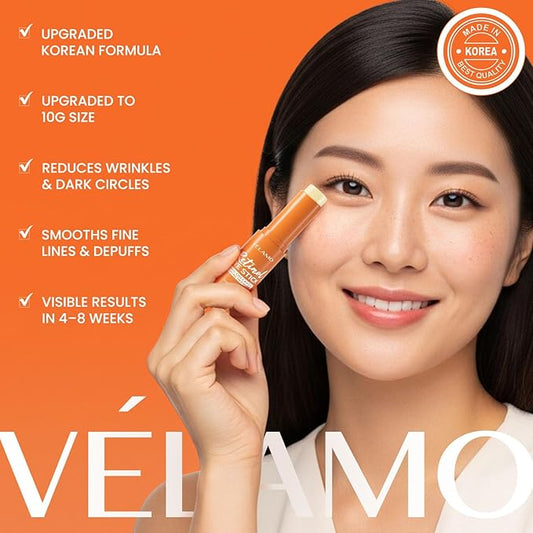 VELAMO ADVANCED Retinol Eye Balm Stick: Made in Korea, Travel Essentials, Upgraded 8-in-1 Formula with Collagen, Niacinamide & Peptides – Under Eye Cream for Dark Circles, Puffiness & Wrinkles 1.05oz