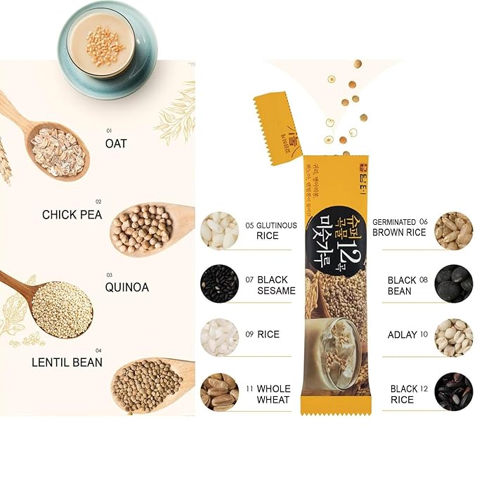 DAMTUH Walnut Almond Adlay Mixed Powder and Super 12 Grains Mixed Powder Misugaru Meal Replacement Shake Bundle Pack 50 Count + 40 Count (Pack of 2)