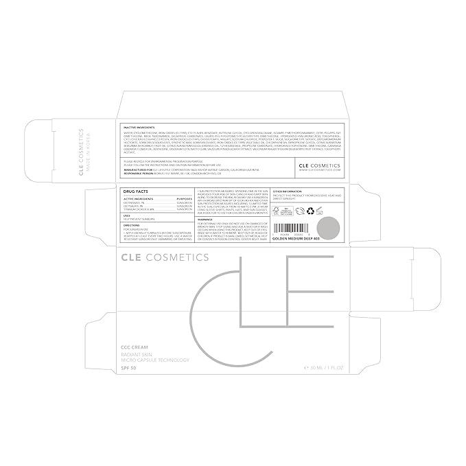 CLE Cosmetics CCC Cream (Golden Medium Deep 403 / SPF 50) - Color Correcting With Sunscreen - Lightweight, Hydrating Foundation - BB & CC Hybrid - Light to Medium Coverage - 1 fl oz