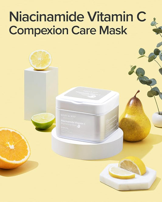Mary&May Niacinamide Vitamin C Mask | 30 Sheets | Daily Korean Face Mask | Hydrates, Boosts Elasticity, Strengthens Skin Barrier & Reduces Dark Spots | Moisturizing & Firming Sheet Mask
