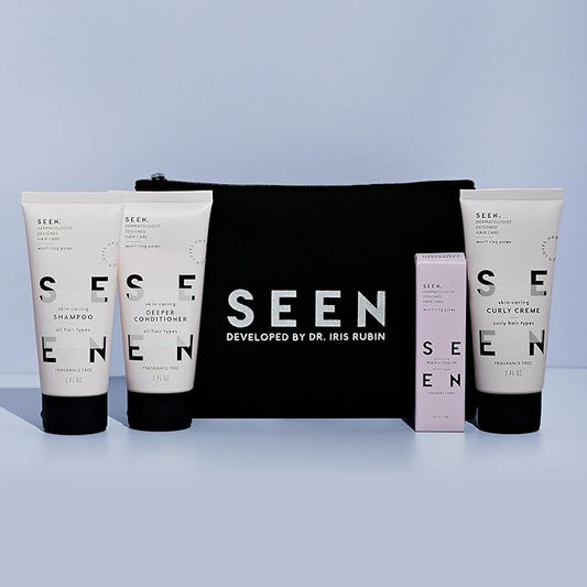 SEEN Curly On The Go Kit, Fragrance Free - Non-Comedogenic & Safe for Sensitive Skin - Sulfate-Free, Curl-Defining Styling Hair Bundle - Anti Frizz - Heat Protectant