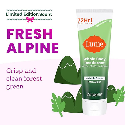 Lume Whole Body Deodorant - Invisible Cream Tube - 72 Hour Odor Control - Doctor Developed - Aluminum Free, Baking Soda Free and Skin Loving - 3.0 Ounce, (Pack of 2) (Fresh Alpine)