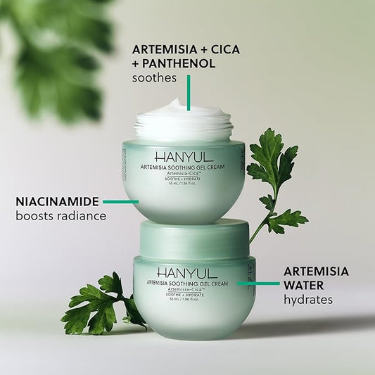 Hanyul Artemisia Soothing Gel Cream Moisturizer with Centella Asiatica and Niacinamide | Calming, Cooling, Hydrating, Vegan, Non-Comedogenic, Suitable for Sensitive & Acne-Prone Skin, 1.86 fl. oz.