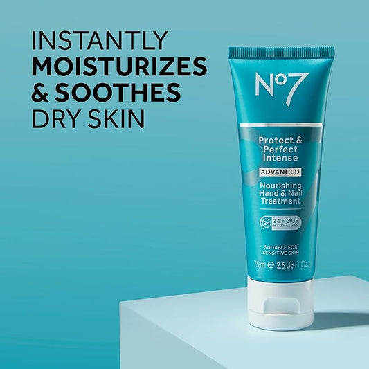 No7 Protect & Perfect Intense Advanced Nourishing Hand and Nail Cream - Anti Aging Hand Cream with Vitamin B5 - Contains Matrixyl 3000+ Collagen Peptide Anti Wrinkle Technology (75 ml)