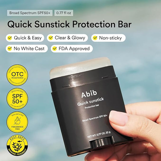 Abib Quick Sunstick Protection Bar SPF50+ 0.77 oz / 22 g (Glowing) | Korean Suncreen Stick Suncare Sunblock, No Whitecast, Protector Solar Barra, Centella Asiatica Extract, Aloe Extract