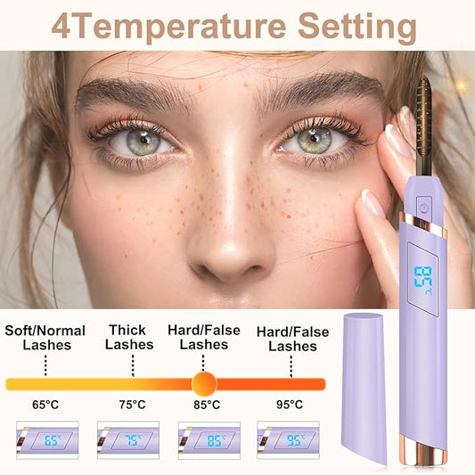 Heated Eyelash Curlers, Electric Eyelash Curlers, Rechargeable Lash Curler with Eyelash Comb for Makeup Natural Curling Eye Lashes and 24 Hours Long Lasting - Purple 2024 Updated Model B
