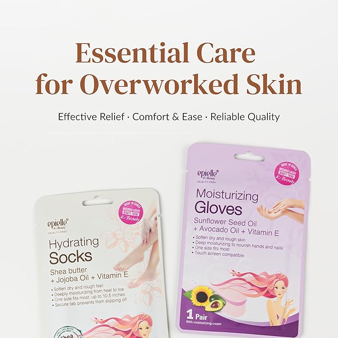 Epielle Hydrating & Moisturizing Hand & Foot Masks 12 Pairs, Relieve and Soften Dry Hands & Cracked Heels with Shea Butter & Sunflower Seed Oil, Korean Skin Care, Spa Set, Self Care Gifts for Women
