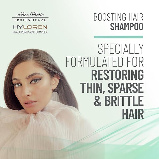 Mon Platin Professional HYLOREN Boosting Shampoo, 30ml - For Thin, Sparse and Brittle Hair with Hyaluronic Acid, Volumizing and Thickening Shampoo, SLS/SLES Free, for Damaged Hair