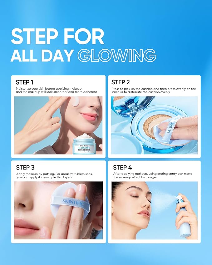 Velvet Matte Cushion Foundation Blue Ultra Cover Powder Foundation, 12h Oil-Control, Lightweight, Long-Lasting, Waterproof Korean Cushion Makeup(#01W Warm Vanilla)