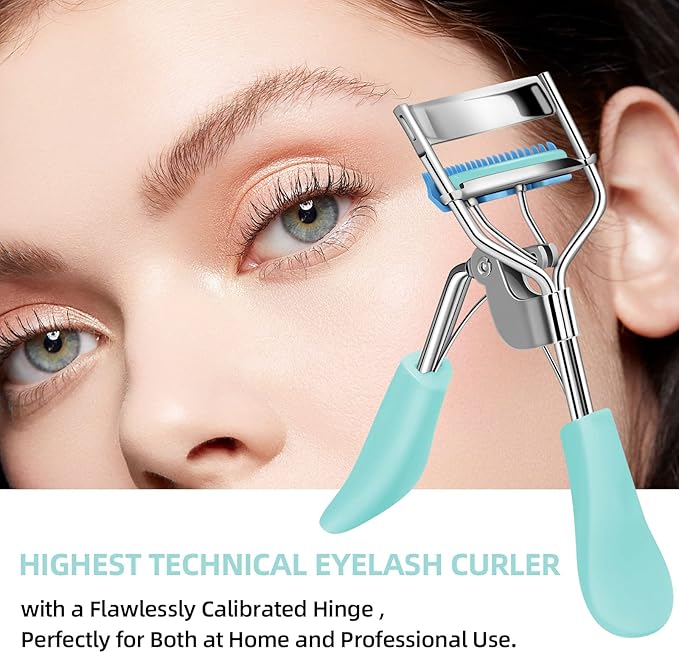 Eyelash Curler with Comb Fit All Eye Shape Curved Eyelash Curlers,Natural and Long Lasting Lash Curler for Women Make Up Gift(Blue)