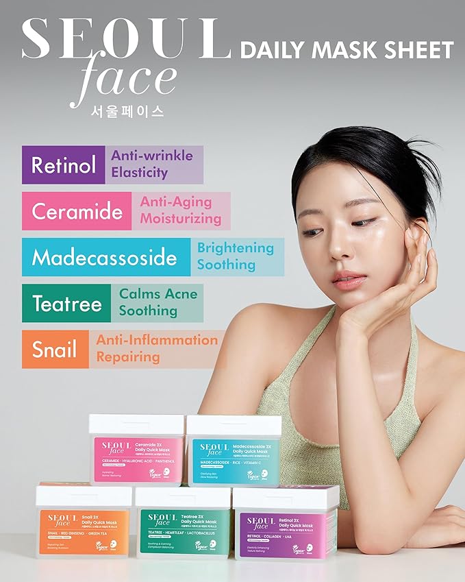 DERMAL Seoul Face Retinol 3X Daily Quick Mask 36 Sheet – Korean Skincare Vegan Tencel Facial Masks - Anti Aging, Wrinkle Improvement Mask Sheets with Collagen, LHA, Peptide