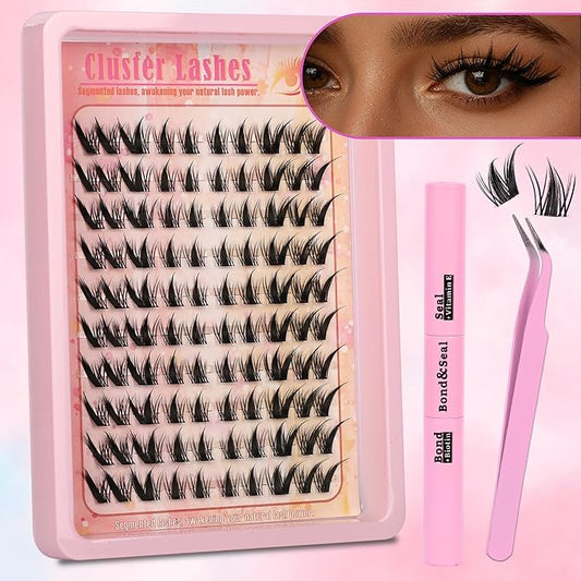 Gmagictobo Lash Clusters Lash Clusters Kit Manga Eyelash Clusters Spiky Clear Band Fairy Lashes Clusters Wet-Look C Curl Individual Anime Lashes Pack Lash Glue Lash Tweezers
