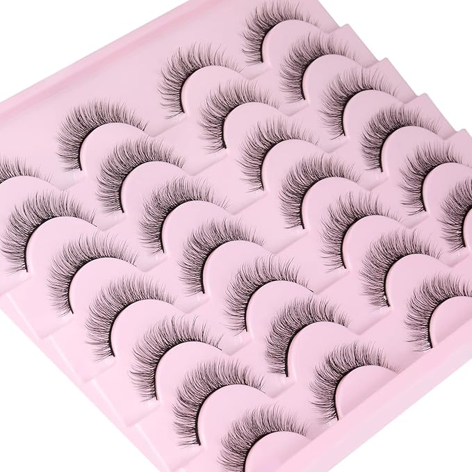 Kiromiro Natural Lashes Wispy Fake Eyelashes Nautal Look 10mm 3D Mink Lashes Extension Soft Strip Eyelashes Pack