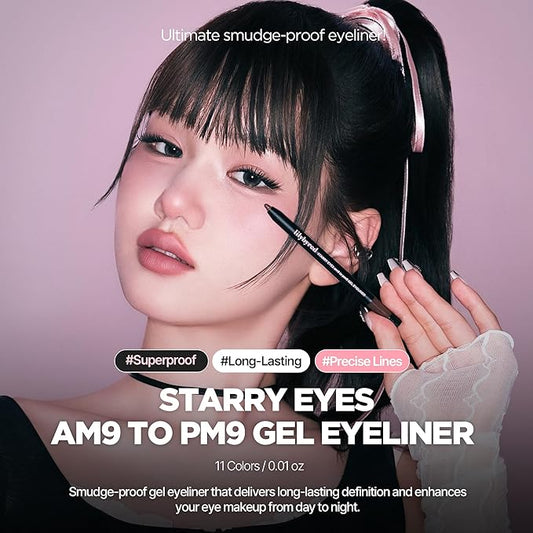 lilybyred Starry Eyes Am9 to Pm9 Gel Eyeliner | Korean Gel Eyeliner, Intense Color Payoff, Creamy Formula, Easy Blending, Built-in Sharpener, Smudge-Proof, Long-Lasting, 0.017 oz. (07 Matt Brown)