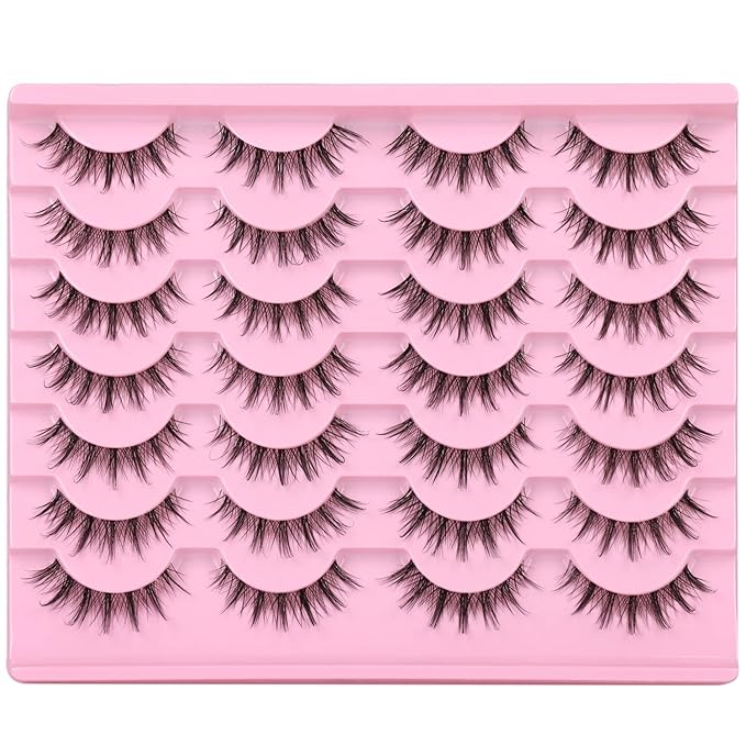 Manga Lashes Clear Band Natural Lashes Wispy Asian 12mm 3D Short Eyelashes D-Curl False Eyelashes Pack by Kiromiro