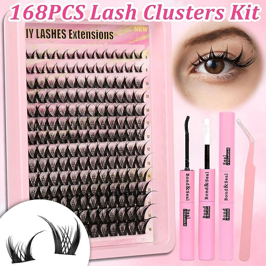 Gmagictobo Manga Lash Clusters Kit Spiky Lashes Clusters Fairy Lash Clusters Wet-Look Anime Lashes Pack 168 Pcs C/D Curl Individual Lashes Lash Bond and Seal Lash Tweezers
