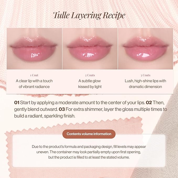 ENTROPY MAKEUP Tulle Lip Gloss, Lightweight 3D Pearl Shimmer, Ultra-Gloss High Shine, Non-Sticky Moisturizing Lip Gloss with Peptide Complex, Silk