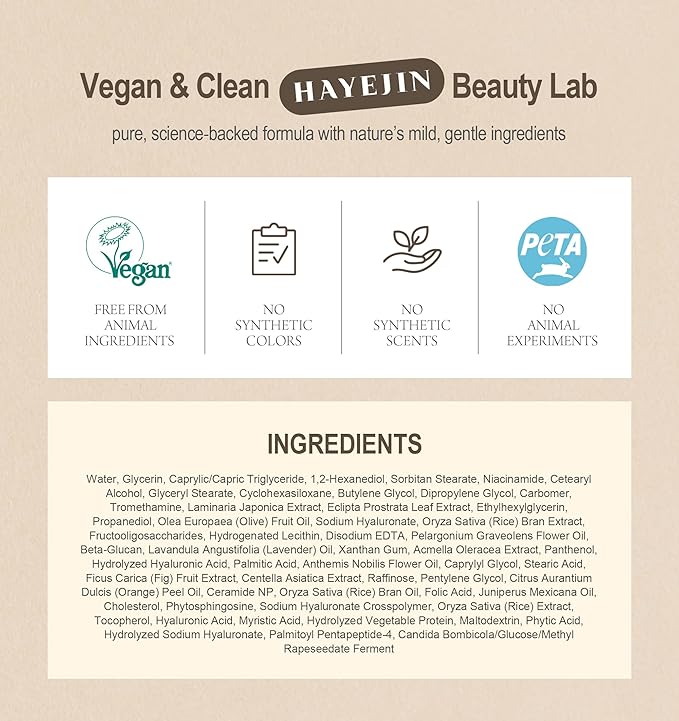 HAYEJIN RiceFila Moisturizing Cream - 50HR Hydrating Day and Night Moisturizer Face Cream with Niacinamide, 8 Hyaluronic Acids & 6 Peptides - Lightweight & Layerable Vegan Korean Skincare 1.69 fl oz