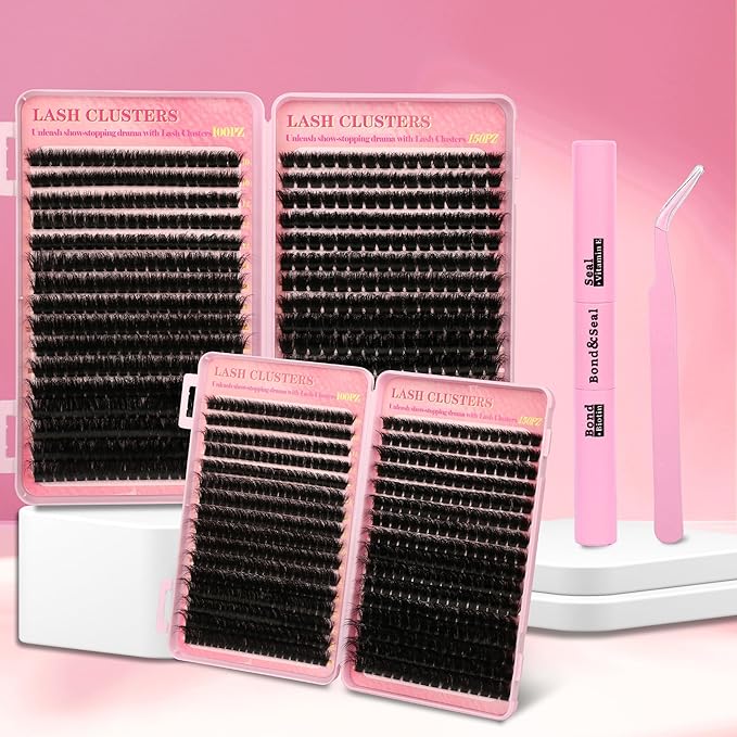 Gmagictobo Lash Clusters Kit 560Pcs Cluster Eyelash Extensions Volume 100D 150D Eyelash Clusters D Curl Lashes Clusters DIY Individual Lash Clusters Eyelash Glue Lash Tweezers