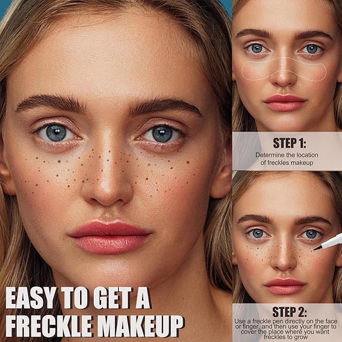 Freckle Pen, Waterproof Natural Lifelike Freckle Maker, Quick-Dry Soft Dot Faux Freckles for Effortless Sun-Kissed Makeup, Light Brown & Natural Coffee (2-Pack)