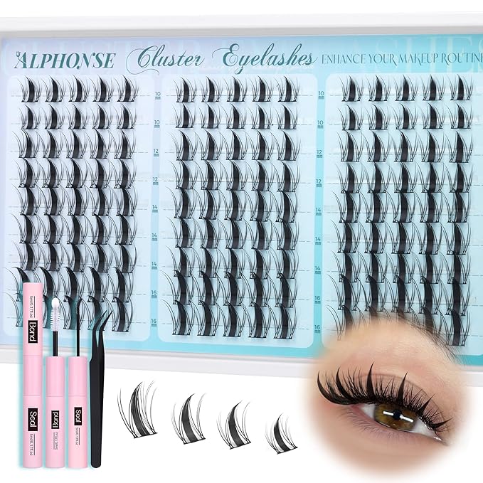 Fairy Lash Clusters Kit Manga Eyelash Clusters Wispy DIY Lash Extension Kit Anime Cluster Lashes 10-16mm Cluster Eyelash Extensions C-Curly Individual Lashes Kit with Bond & Seal, Tweezers by ALPHONSE
