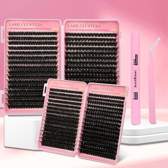 Gmagictobo Lash Clusters Kit Cluster Eyelash Extensions 560Pcs Volume 100D 150D Lashes Clusters D Curl Eyelash Clusters DIY Individual Lash Clusters Eyelash Glue Lash Tweezers