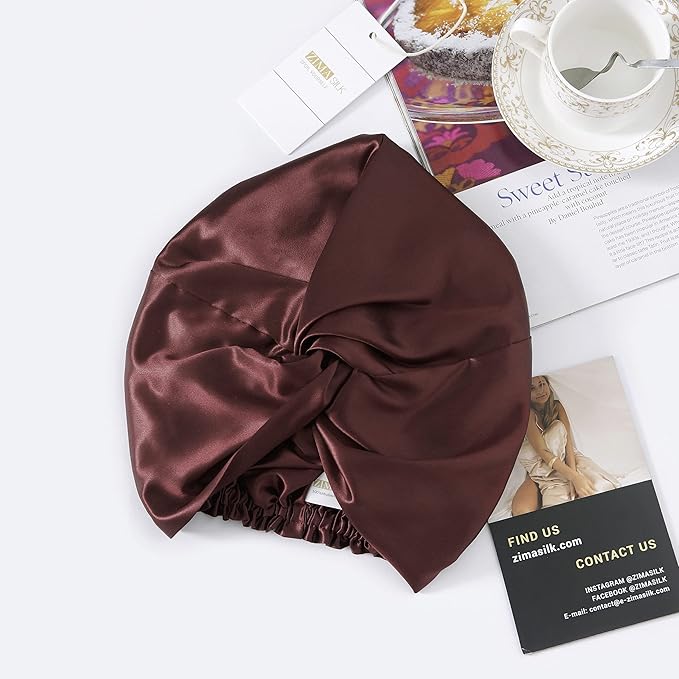 ZIMASILK 22 Momme 100% Mulberry Silk Bonnet for Sleeping & Women Hair Care, Highest Grade 6A Silk Hair wrap for Sleeping with Premium Elastic Stay On Head (1Pc, Burgundy)