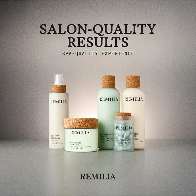 REMILIA Rice & Shine Leave-In Conditioner Spray for Frizzy Hair – Lightweight Rice Protein Hair Mist – Heat Protectant up to 450°F, Detangling & Softening, Vegan & Color-Safe – Made in USA 6.7 fl oz