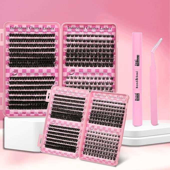 Gmagictobo Lash Clusters Wispy Lash Clusters Kit Volume Cluster Eyelash Extensions 434Pcs Eyelash Clusters DIY Lashes Clusters Lash Bond and Seal Lash Tweezers