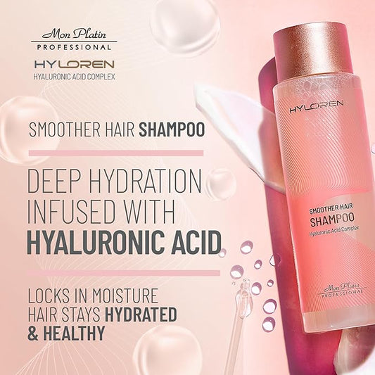 HYLOREN Smoother Hair Shampoo with Hyaluronic Acid for hair, All Hair Types, Color & Chemically Treated Hair, SLS/SLES Free, Hydrating Shampoo, Smoothing Anti Frizz Shampoo 500ml