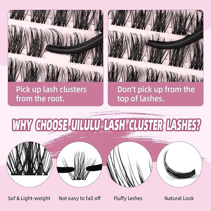 Lash Clusters Kit 10-18mm Natural Lashes Clusters D Curl False Eyelash Clusters, DIY Lash Extension Kit with Lash Bond & Seal, Lash Glue Remover, Lash Tweezers