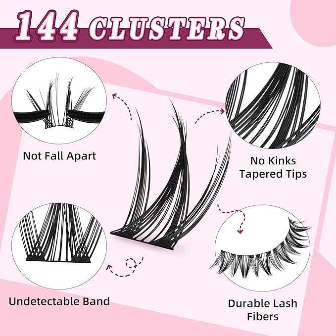 Lash Cluster 10-18mm Wispy Lash Clusters DIY Eyelash Extensions Individual Cluster Lashes (U12 Lashes Only,)