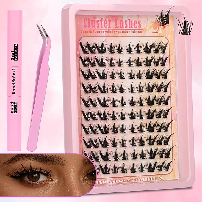Gmagictobo Lash Clusters Lash Clusters Kit Manga Eyelash Clusters Spiky Clear Band Fairy Lashes Clusters Wet-Look C Curl Individual Anime Lashes Pack Lash Glue Lash Tweezers
