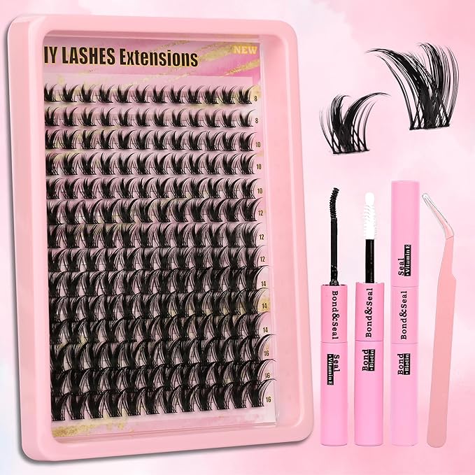 Gmagictobo Lash Clusters Kit Wispy Lash Clusters 168Pcs 8-16mm Volume Lashes Clusters C Curl Natural Individual Lashes Manga Lash Cluster Glue Lash Tweezers