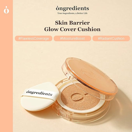 Skin Barrier Glow Cover Cushion, All-day Coverage, Glow Finish, Lightweight, Skincare-Like Texture, Non-cakey Makeup, Korean Cushion Foundation (#13C First Snow, 0.15 oz)