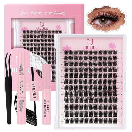 Lash Clusters kit 10-18mm DIY Lash Extension Kit 132 D Curl Lash Clusters 0.07D Fluffy Individual Lashes Clusters False Eyelashes Natural Wispy Eye Lash Kits Extensions Kit U08 Kit