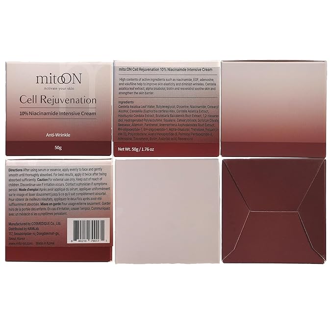 Mito-on Cell Rejuvenation Anti-Aging Cream, 50g / 1.76 oz - 10% Niacinamide, Vitamin B3 and Antioxidants, EGF + Volufiline for Wrinkle Reduction, Elasticity Improvement, Moisturizer, Korean Skin Care