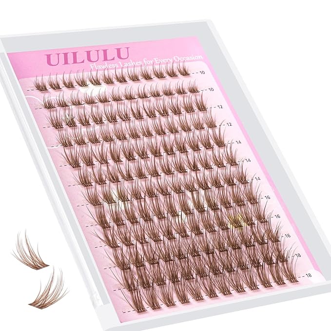 Brown Lash Clusters Kit 10-18mm Wispy Lash Clusters D Curl Eyelash Clusters, DIY Lash Extension Kit with Lash Bond & Seal, Lash Glue Remover, Lash Tweezers