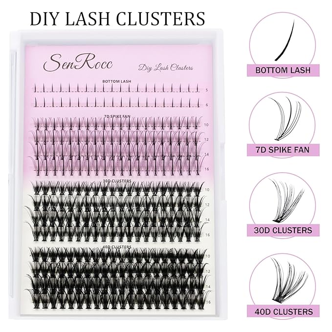 Lash Clusters Wispy Individual Lashes Extensions DIY Wispy Faux Mink Lash Tray at Home Multi-type Mix Bottom, 7D Spike, 30D+40D Cluster Volume Lashes for Self Application (2-B-7D-30/40D)