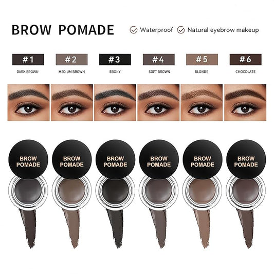 MAEPEOR Eyebrow Pomade 6 Colors Matte Smooth Full-pigmented Brow Pomade Long Lasting Waterproof Natural Brow Gel for All Skin Types and Tones (Matte, 06 Chocolate)