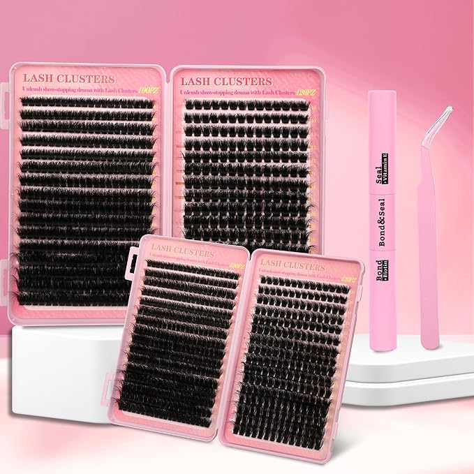 Gmagictobo Cluster Eyelash Extensions Wispy Lash Clusters Kit 544Pcs Volume 100D 120D Eyelash Clusters D Curl Lashes Clusters DIY Individual Lashes Clusters Lash Cluster Glue Lash Tweezers