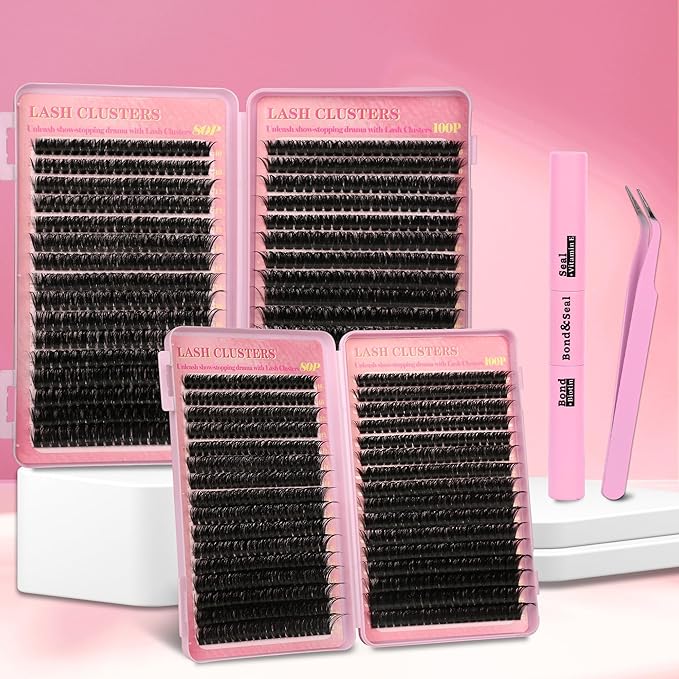 Gmagictobo Lash Extension Kit Lash Clusters Kit 640Pcs Volume Eyelash Clusters C Curl Lashes Clusters DIY Cluster Eyelash Extensions With Lash Bond and Seal Lash Tweezers