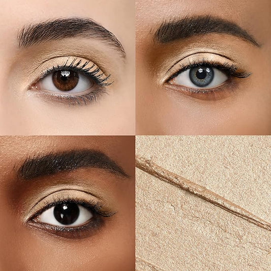 Cream Waterproof Hypoallergenic Eyeshadow Stick, long wear Metallic Glitter Matte Eye Shadow Pencil With Makeup Brush, Eye Brightener, 03 Gold Dust Shimmer