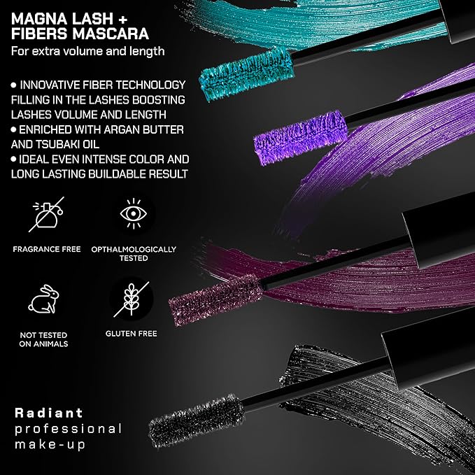 Radiant Professional Lengthening Mascara – Fiber Lash Smudge Proof Mascara Volume and Length– Cruelty-Free Natural Wax Formula with Silicone Brush - (0.43 oz) (01 Black)
