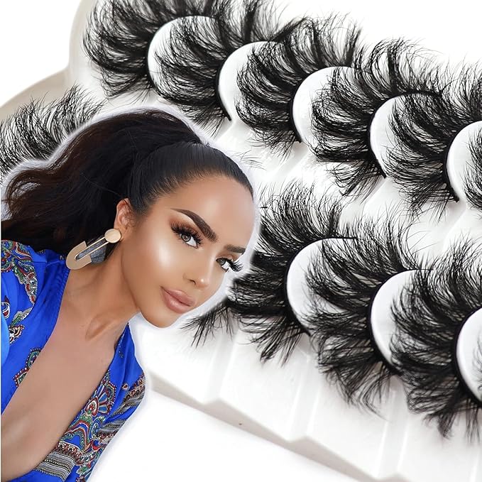 Veleasha False Eyelashes Wispy Faux Mink Lashes Fluffy Handmade Fake Eyelashes Natural Look 7 Pairs Pack Luxury Cat Eye Lashes (802)