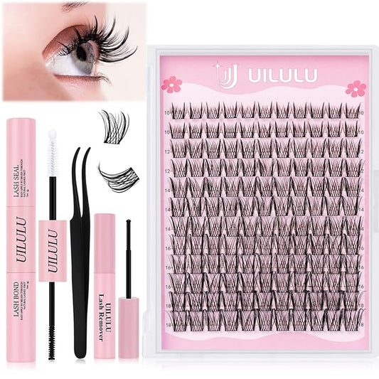Lash Clusters kit 10-18mm DIY Lash Extension Kit 132 D Curl Lash Clusters 0.07D Wispy Individual Lashes Clusters False Eyelashes Natural Eye Lash Kits Extensions Kit U09 Kit