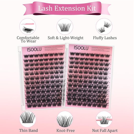 Fairy Lash Clusters Manga Individual Lashes C Curl Wispy Eyelash Clusters WideSpan Eyelash Extension Kit with Lash Bond and Seal Wet-Look Spiky Cluster Lashes (ZH12 Kit)
