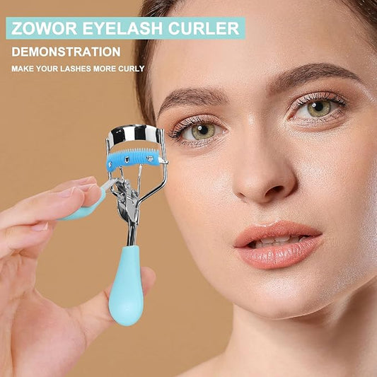 Eyelash Curler with Comb Fit All Eye Shape Curved Eyelash Curlers,Natural and Long Lasting Lash Curler for Women Make Up Gift(Blue)