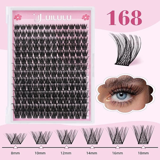 Lash Clusters Kit for DIY Lash Extension at Home, False Eyelashes Set with Bond Seal, Lash Remover, Brush, Tweezers, D Curl Wispy Individual Clusters Eye Lash Extensions (U04 DIY Lash Kit)