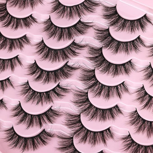 Eyelashes Natural Look Faux Mink Lashes 3D False Eyelashes Wispy Cat Eye Lashes Pack Strip Lashes by Kiromiro